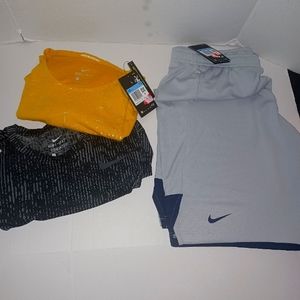Nike "Lot Of 3" Dri Fit Run Divsion Top. Sunset Breath Top & Nike Shorts. New. M
